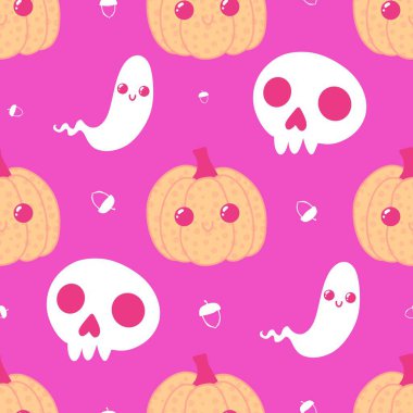 Cadılar Bayramı balkabakları kağıt, kumaş, çarşaf, çocuk giysisi baskısı, şenlik ambalajı ve sonbahar partisi aksesuarları için kusursuz canavar desenleri. Yüksek kaliteli illüstrasyon