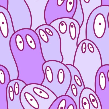 Çizgi film canavarları kağıt, çarşaf, kumaş, çocuk giysisi baskısı ve şenlikli ambalaj için kusursuz komik uzaylı desenleri. Yüksek kaliteli illüstrasyon