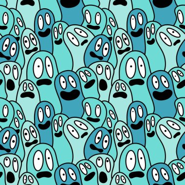 Çizgi film canavarları kağıt, çarşaf, kumaş, çocuk giysisi baskısı ve şenlikli ambalaj için kusursuz komik uzaylı desenleri. Yüksek kaliteli illüstrasyon