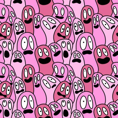 Çizgi film canavarları kağıt, çarşaf, kumaş, çocuk giysisi baskısı ve şenlikli ambalaj için kusursuz komik uzaylı desenleri. Yüksek kaliteli illüstrasyon