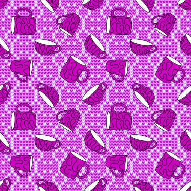 Noel bardakları kumaş, çarşaf ve çocuk kıyafetleri ve yeni yıl partisi aksesuarları için kusursuz kış kupaları deseni. Yüksek kaliteli illüstrasyon