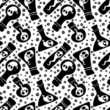 Cadılar Bayramı canavarları kusursuz hayalet ve cadı şişesi desenli ambalaj kağıtları, kumaşlar ve çarşaflar ve çocuk giysileri baskısı ve sonbahar partisi aksesuarları ve moda tekstil ürünleri. Yüksek kaliteli illüstrasyon