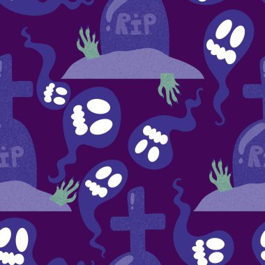 Cadılar Bayramı canavarları kağıt, kumaş, çarşaf ve sonbahar partisi aksesuarları için kusursuz mezar taşı desenleri verirler. Yüksek kaliteli illüstrasyon