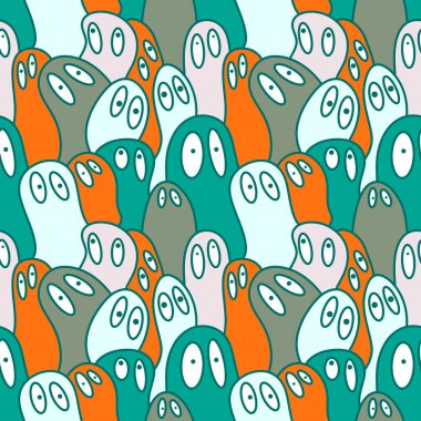 Çizgi film canavarları kağıt, çarşaf, kumaş, çocuk giysisi baskısı ve şenlikli ambalaj için kusursuz komik uzaylı desenleri. Yüksek kaliteli illüstrasyon