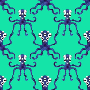 Yaz hayvanları ambalajsız ahtapot desenli ambalaj kağıdı ve çocuk kıyafetleri kumaşlar ve çarşaflar ve mayo tekstili ve menü kağıdı. Yüksek kaliteli illüstrasyon