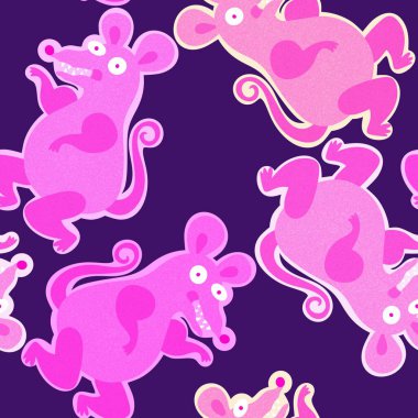 Çizgi filmlerdeki hayvanlar kumaşlar ve çarşaflar ve doğum günü kağıtları ve moda tekstilleri ve çocuk kıyafetleri tekstil ürünleri ve parti aksesuarları için kusursuz retro fare desenleri. Yüksek kaliteli illüstrasyon