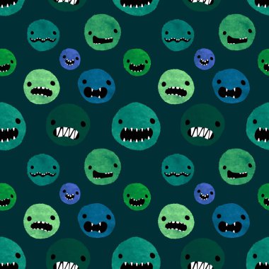 Çizgi film canavarları kusursuz cadılar bayramı dairesi kusursuz suluboya hayvan desenli kağıt, kumaş, çarşaf ve sonbahar partisi aksesuarları. Yüksek kaliteli illüstrasyon