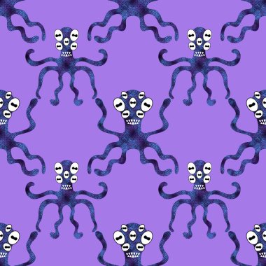 Yaz hayvanları ambalajsız ahtapot desenli ambalaj kağıdı ve çocuk kıyafetleri kumaşlar ve çarşaflar ve mayo tekstili ve menü kağıdı. Yüksek kaliteli illüstrasyon