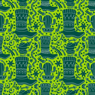 Batısız Vahşi Batı ve paket kâğıdı için çizme desenleri ve çocuk giysileri, moda tekstil ürünleri ve yaz aksesuarları. Yüksek kaliteli illüstrasyon