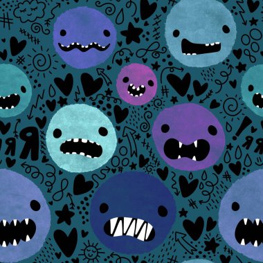 Çizgi film canavarları kusursuz cadılar bayramı dairesi kusursuz suluboya hayvan desenli kağıt, kumaş, çarşaf ve sonbahar partisi aksesuarları. Yüksek kaliteli illüstrasyon