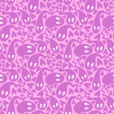 Cadılar Bayramı hayaletleri kağıt, kumaş, çarşaf ve çocuk giysileri baskısı, ambalaj ve şenlikli aksesuarlar için kusursuz çizgi film desenleri. Yüksek kaliteli illüstrasyon