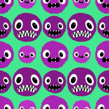 Çizgi film canavarları kusursuz cadılar bayramı dairesi kusursuz suluboya hayvan desenli kağıt, kumaş, çarşaf ve sonbahar partisi aksesuarları. Yüksek kaliteli illüstrasyon