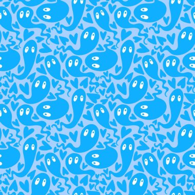 Cadılar Bayramı hayaletleri kağıt, kumaş, çarşaf ve çocuk giysileri baskısı, ambalaj ve şenlikli aksesuarlar için kusursuz çizgi film desenleri. Yüksek kaliteli illüstrasyon