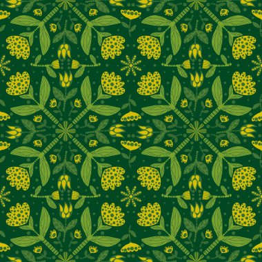 Kumaşlar, çarşaflar, ambalaj kağıtları ve çocuk giysileri baskıları, yaz aksesuarları ve bahar moda tekstil ürünleri için soyut, dikişsiz çiçek deseni. Yüksek kaliteli illüstrasyon