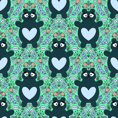 Şirin hayvanlar, ambalajsız tüysüz ayı desenleri, çocuk giysileri, kumaşlar, kumaşlar, çarşaflar yaz partisi aksesuarları ve anaokulu tekstili. Yüksek kaliteli illüstrasyon