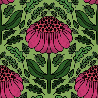 Kumaşlar, çarşaflar, ambalaj kağıtları ve çocuk giysileri baskıları, yaz aksesuarları ve bahar moda tekstil ürünleri için soyut, dikişsiz çiçek deseni. Yüksek kaliteli illüstrasyon