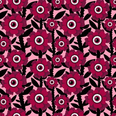 Göz desenli Cadılar Bayramı çiçekleri. Kağıt, kumaş ve sonbahar partisi aksesuarları ve moda tekstili için. Yüksek kaliteli illüstrasyon