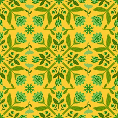 Kumaşlar, çarşaflar, ambalaj kağıtları ve çocuk giysileri baskıları, yaz aksesuarları ve bahar moda tekstil ürünleri için soyut, dikişsiz çiçek deseni. Yüksek kaliteli illüstrasyon