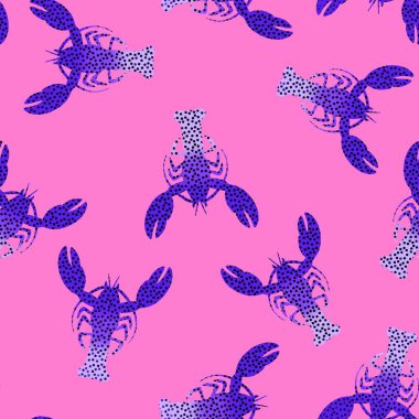 Yaz okyanusundaki hayvanlar kağıt, kumaş, çarşaf ve çocuk kıyafetleri ve plaj partisi aksesuarları için kusursuz ıstakoz desenleri. Yüksek kaliteli illüstrasyon