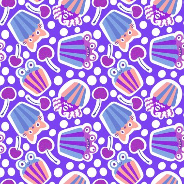 Cadılar Bayramı şekersiz kek desenleri kağıt, kumaş, çarşaf ve çocuk giysileri baskısı ve sonbahar partisi aksesuarları ve mutfak tekstili için. Yüksek kaliteli illüstrasyon