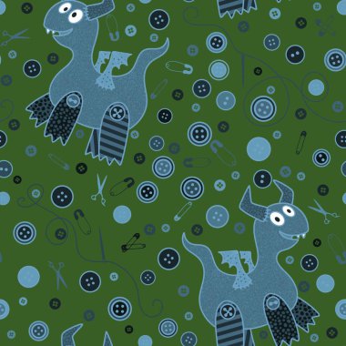 Çizgi film oyuncakları hayvanlar, dinozorlar, dikişsiz ejderhalar, kağıt, kumaş, çarşaf ve çocuk giysileri ve parti aksesuarları için dikiş desenleri. Yüksek kaliteli illüstrasyon