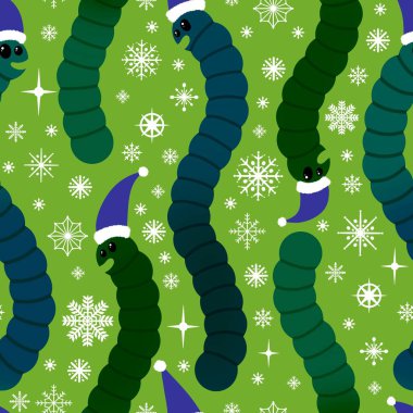 Noel hayvanlarının dikişsiz solucanları ve Noel Baba şapkası desenleri keten kumaşlar ve çocuk giysileri baskısı ve yeni yıl partisi aksesuarları ve kış ambalajları. Yüksek kaliteli illüstrasyon