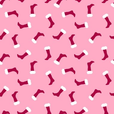 Noel Baba çorap desenli ambalaj kâğıdı, kumaş, çarşaf, çocuk giysisi baskısı, yeni yıl partisi aksesuarları ve Noel ambalajı. Yüksek kaliteli illüstrasyon