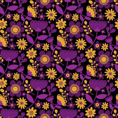 Kumaşlar, çarşaflar, ambalaj kağıtları ve çocuk giysileri baskıları, yaz aksesuarları ve bahar moda tekstil ürünleri için soyut, dikişsiz çiçek deseni. Yüksek kaliteli illüstrasyon