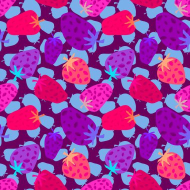 Kağıt, kumaş, çarşaf ve çocuk giysileri, elbise baskısı, parti aksesuarları ve moda tekstili için yaz meyvesiz çilek deseni. Yüksek kaliteli illüstrasyon