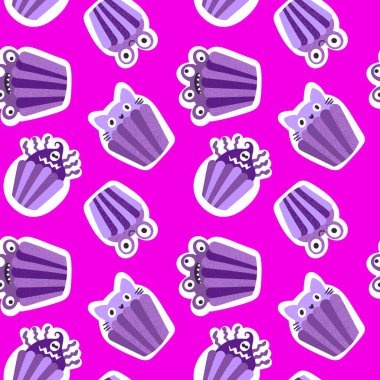 Cadılar Bayramı şekersiz kek desenleri kağıt, kumaş, çarşaf ve çocuk giysileri baskısı ve sonbahar partisi aksesuarları ve mutfak tekstili için. Yüksek kaliteli illüstrasyon