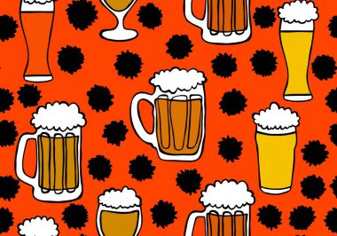 Beer seamless octoberfest pattern for wrapping paper and menu and clothes print and accessories and notebooks and festive. High quality illustration