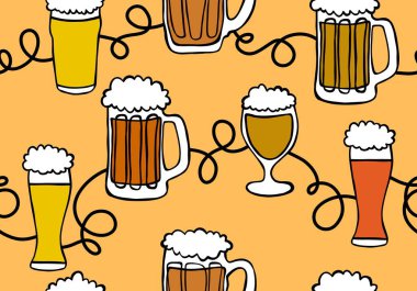Beer seamless octoberfest pattern for wrapping paper and menu and clothes print and accessories and notebooks and festive. High quality illustration