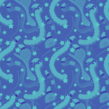 Noel hayvanlarının dikişsiz solucanları ve Noel Baba şapkası desenleri keten kumaşlar ve çocuk giysileri baskısı ve yeni yıl partisi aksesuarları ve kış ambalajları. Yüksek kaliteli illüstrasyon