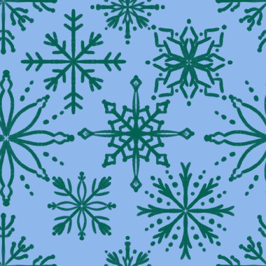 Noel buzları, kağıt, kumaş, çarşaf ve çocuk giysileri baskısı, yeni yıl paketleri ve şenlik aksesuarları için kusursuz kar taneleri deseni çizer. Yüksek kaliteli illüstrasyon