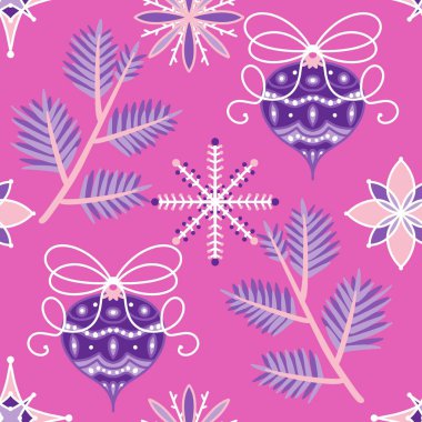 Noel ağacı topları kağıt, kumaş, çarşaf ve çocuk giysileri baskısı ve yeni yıl partisi aksesuarları için kusursuz kış oyuncakları deseni. Yüksek kaliteli illüstrasyon