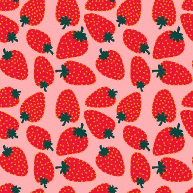 Kağıt, kumaş, çarşaf ve çocuk giysileri, elbise baskısı, parti aksesuarları ve moda tekstili için yaz meyvesiz çilek deseni. Yüksek kaliteli illüstrasyon