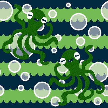 Yaz hayvanları ambalajsız ahtapot desenli ambalaj kağıdı ve çocuk kıyafetleri kumaşlar ve çarşaflar ve mayo tekstili ve menü kağıdı. Yüksek kaliteli illüstrasyon