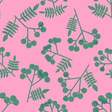 Güz çiçekleri ve böğürtlenler kağıt, kumaş, çarşaf ve çocuk giysileri, kıyafet baskısı ve kış partisi aksesuarları ve moda tekstili için dikişsiz rowanberry deseni.