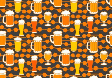 Beer seamless octoberfest pattern for wrapping paper and menu and clothes print and accessories and notebooks and festive. High quality illustration
