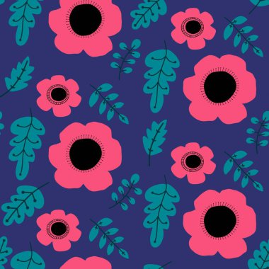 Kumaşlar, çarşaflar, ambalaj kağıtları ve çocuk giysileri baskıları, yaz aksesuarları ve bahar moda tekstil ürünleri için soyut, dikişsiz çiçek deseni. Yüksek kaliteli illüstrasyon