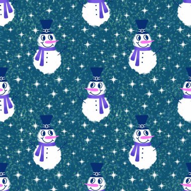 Kumaşlar, tekstil ve ambalajlar, hediyeler, kartlar, çarşaflar ve çocuklar için kusursuz kardan adam deseni.