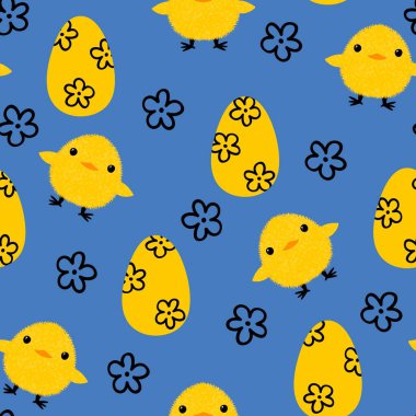 Paskalya tavuğu desenli kumaşlar, kumaşlar, çarşaflar, çocuk kıyafetleri, mutfak aksesuarları ve bahar partisi aksesuarları. Yüksek kalite fotoğraf
