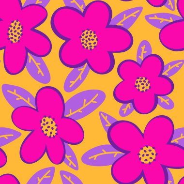 Kumaşlar, çarşaflar, ambalaj kağıtları ve çocuk giysileri baskıları, yaz aksesuarları ve bahar moda tekstil ürünleri için soyut, dikişsiz çiçek deseni. Yüksek kaliteli illüstrasyon