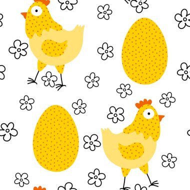 Paskalya tavuğu desenli kumaşlar, kumaşlar, çarşaflar, çocuk kıyafetleri, mutfak aksesuarları ve bahar partisi aksesuarları. Yüksek kalite fotoğraf