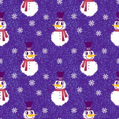 Kumaşlar, tekstil ve ambalajlar, hediyeler, kartlar, çarşaflar ve çocuklar için kusursuz kardan adam deseni.