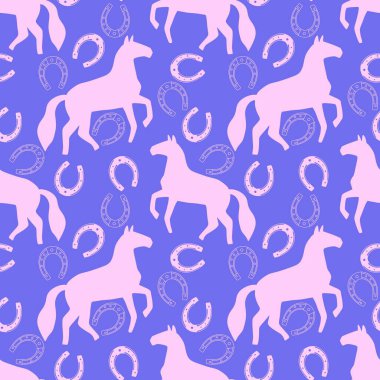 Noel hayvanları ambalaj kağıtları, kumaşlar, çarşaflar ve çocuk giysileri baskısı ve yeni 2026 yılı hediye paketleri, moda tekstil ürünleri ve kış partisi aksesuarları için kusursuz at desenleri.