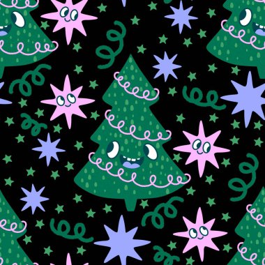 Noel ağacı, kağıt, kumaş, çarşaf, çocuk giysisi baskısı ve yeni yıl partisi aksesuarları için kusursuz kış oyuncakları deseni. Yüksek kaliteli illüstrasyon