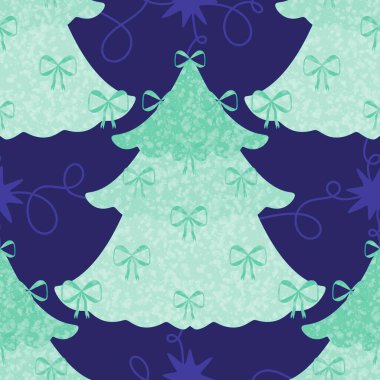 Noel ağacı, ambalaj kağıdı, kumaş, çarşaf, yeni yıl ambalajı, çocuk giysileri baskısı ve Noel partisi aksesuarları için pürüzsüz kurdele deseni. Yüksek kalite fotoğraf