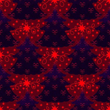 Noel ağacı, ambalaj kağıdı, kumaş, çarşaf, yeni yıl ambalajı, çocuk giysileri baskısı ve Noel partisi aksesuarları için pürüzsüz kurdele deseni. Yüksek kalite fotoğraf