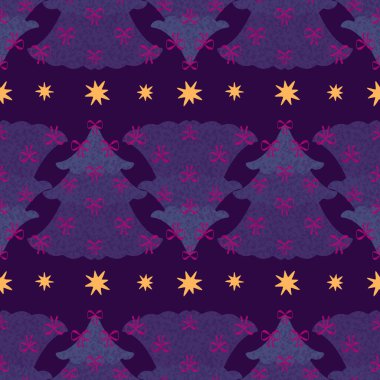 Noel ağacı, ambalaj kağıdı, kumaş, çarşaf, yeni yıl ambalajı, çocuk giysileri baskısı ve Noel partisi aksesuarları için pürüzsüz kurdele deseni. Yüksek kalite fotoğraf